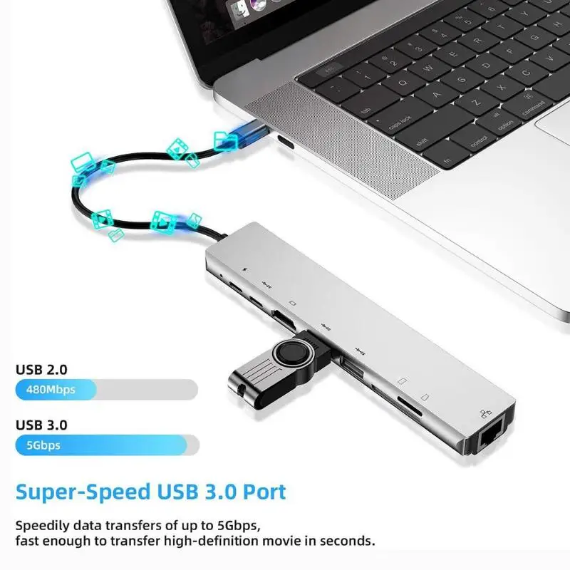 8 в 1 адаптер отличный алюминиевый сплав ABS и PC type-C концентратор USB-C к HDMI USB3.0 RJ45 PD TF карта памяти конвертер