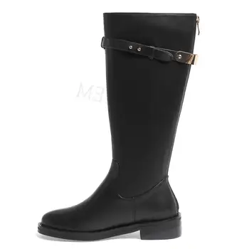 

LAIGZEM Winter Women's Knee High Boots Genuine LEATHER Back Zip Low Heels Riding Boots FASHION Botas Mujer Big Size 33 42 43