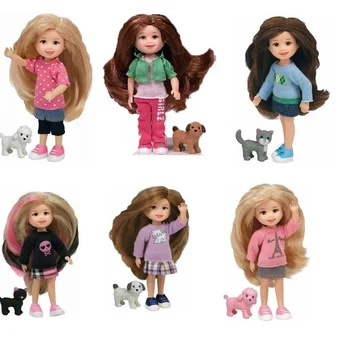 

6pcs/set Girls Fashion Mini Dolls with Poodle and Comb/ Pocket Dolls for Girls Pretend Play Birthday Gift 11 cm High