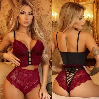 

Sexy Lace Lingerie Set Women Underwear Bandage Bra High Waist Panties Bra Party Set Underwear Women Lace Lingerie Set