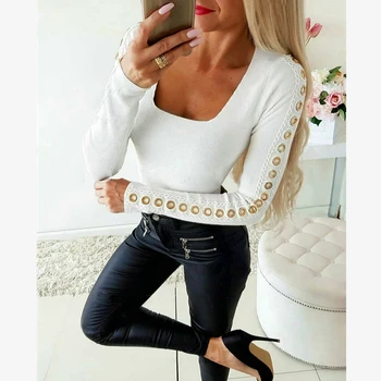 

Women Autumn Winter Knitted Tops Slim Bodycon Long Sleeve Bukle Thin Sweater Knitwear Knittings Shirt Top Lady Undershirts Solid