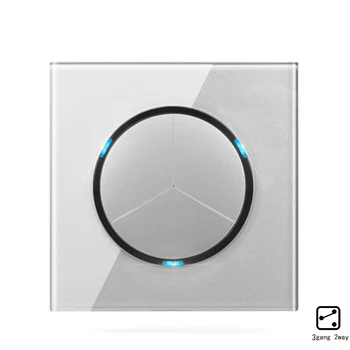 

3 Gang 2 Way Random Click Push Button Wall Touch Light Switch With LED Indicator Grey Crystal Glass Panel