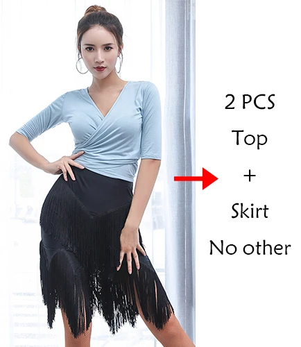 2 pcs suit Для женщин латинский танец костюм Танго ча-ча Самба Румба бальное для занятий Одежда для танцев, сценический костюм платье с бахромой единого дизайна для 2 предмета DC2601 - Цвет: 2 pcs suit