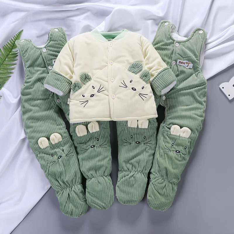WEPBEL 3Pcs Winter Warm Infant Toddler Baby Cotton Jacket Coat Straps Thickening Pants Newborn Baby Outfits for Boys Girls - Цвет: 10