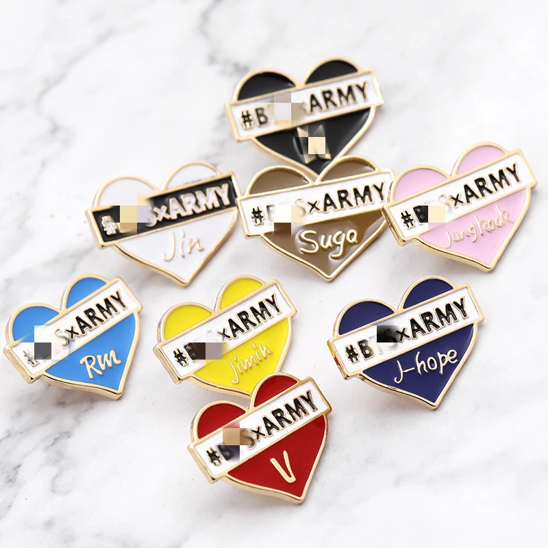 Bangtan Boys Wholesale Kpop Member Name Heart Metal Pin Badges For Clothes Backpack Decoration Jewelry Badge Brooch | Канцтовары для