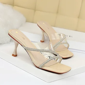 

Anance new summer ladies slippers mature simple women's shoes personality high heels party casual sexy sequins ladies sandals