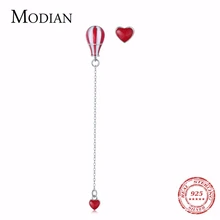 Modian, подлинные, 925 пробы, серебряные, красные, белые, эмалированные, модные, изысканные серьги-гвоздики, сердце, горячий шар, ювелирное изделие для женщин, подарок