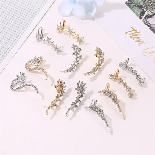 풀 지르콘 나비 꽃 크리스탈 이어 클립, 보헤미안 노 피어싱 커프 랩 스터드 링, 트렌디 쥬얼리 비쥬, 1 개 2