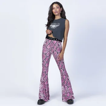 

Sexy Snake Skin Printing Elaticity Pants Women Sweat Capris Slim Flare Pantalons Street Fashion Women Trousers Bell Bottom Pants