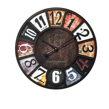 

Vintage Large Wall Clock Wood Clock Mechanism Creative Silent Living Room Bedroom American Watch Home Decorative Saat Gift FZ474