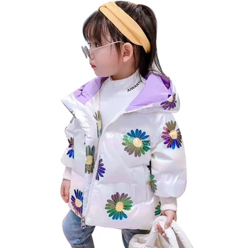 

OLEKID 2020 Autumn Winter Baby Girl Down Jacket Thick Hooded Shiny Daisy Girls Outerwear Coat 1-8 Years Kids Toddler Parkas