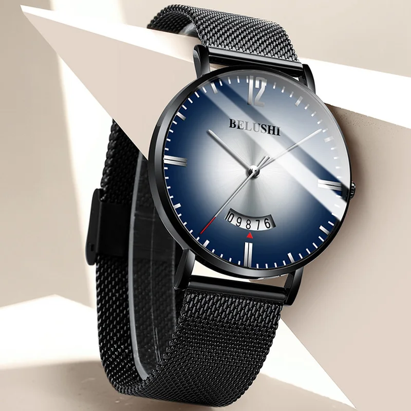 

BELUSHI Brand Watch Army Sports Calendar Quartz Watches Men Stainless Steel Strap Military Black Wristwatch for Man Relogios