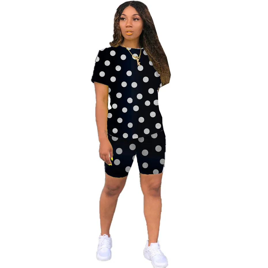 HAOYUAN Plus Size Polka Dot Two Piece Set Women fall Tracksuit Clothing Top and Shorts Sweat Suits Matching Sets 2 Piece Outfits