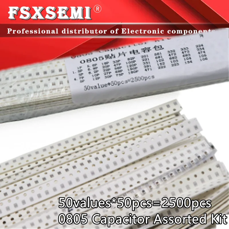 50values*50pcs=2500pcs 0805 SMD Ceramic Capacitor Assorted Kit 1pF~10uF 10V~50V Chip Samples kiT