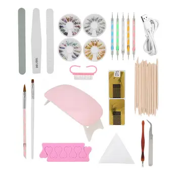 

Nail Art Tool Set DIY Dead Skin Fork Nail Dotting Pen File Dust Brush Rhinestone Manicure Kit Tools Accessories With Nails Lamp
