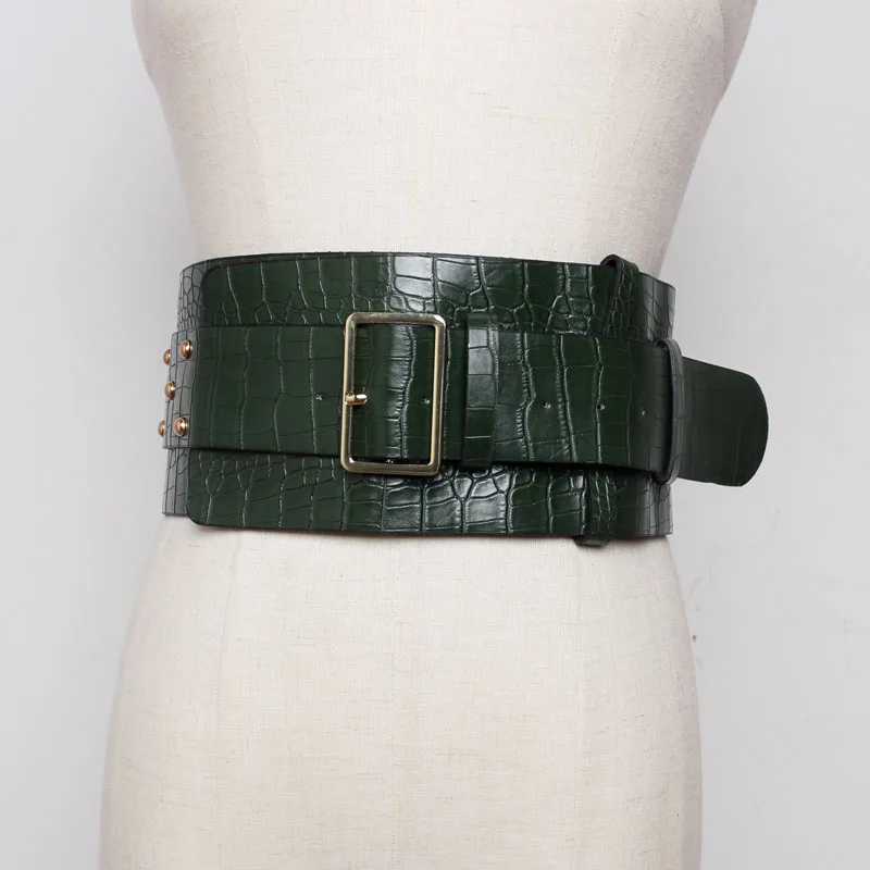 green Женский сексуальный корсет с рисунком аллигатора, новинка, черный, коричневый, красный, высокая талия, животный пояс в стиле панк, Роскошный дизайнерский широкий пояс - Цвет: green