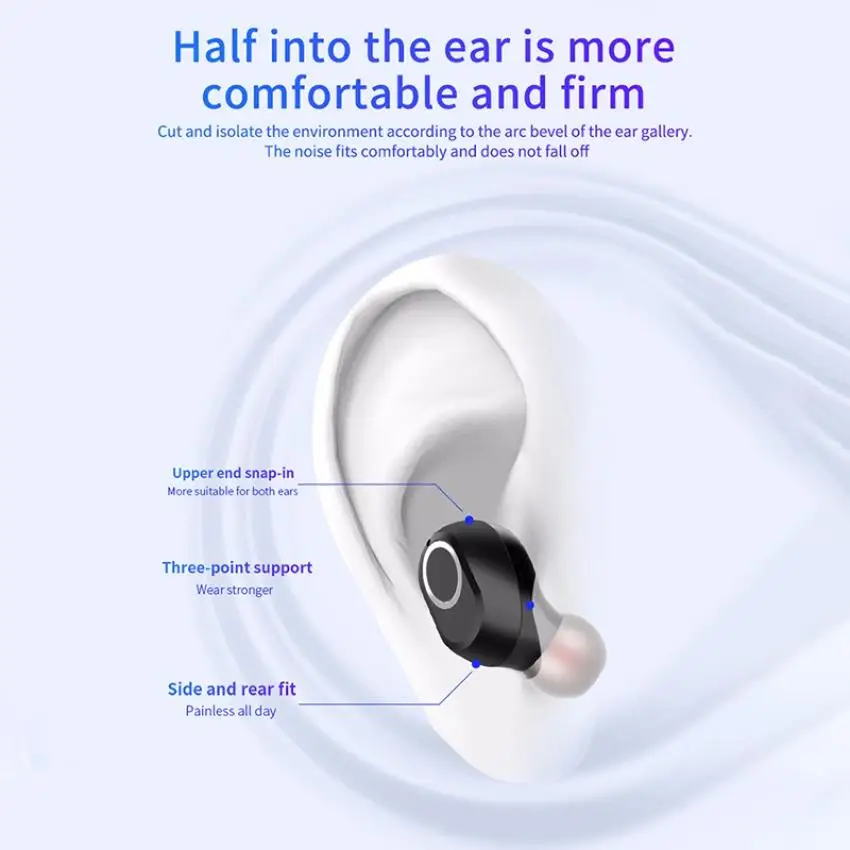 TWS Wireless Bluetooth Earphone Sport Headphones Portable HiFi Stereo Sound Charging Box Mobile Phone Gaming Heads Car Blue 5 0