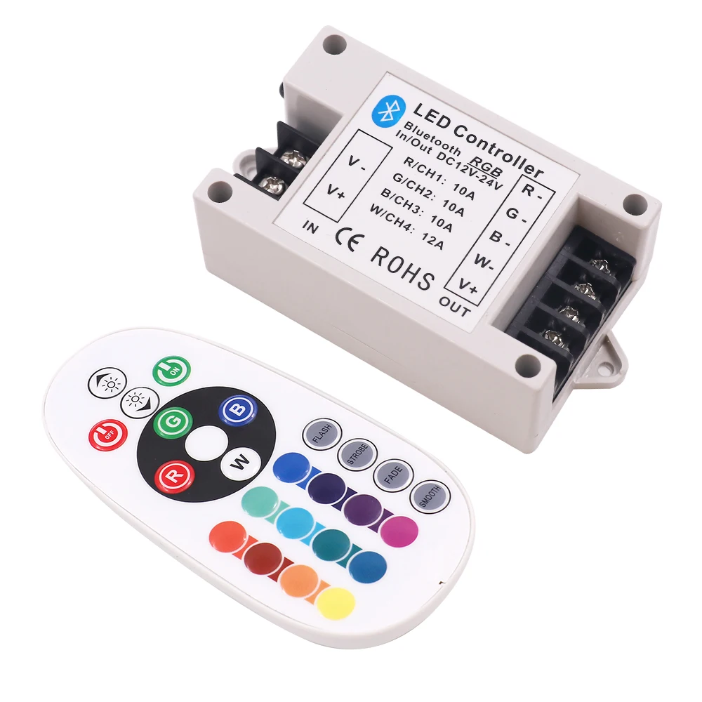 

DC12-24V RGB/RGBW Bluetooth Controller 30A/42A 24Key IR Remote Control 360W Big Power BT Controller for RGBW/RGB LED Strip Light