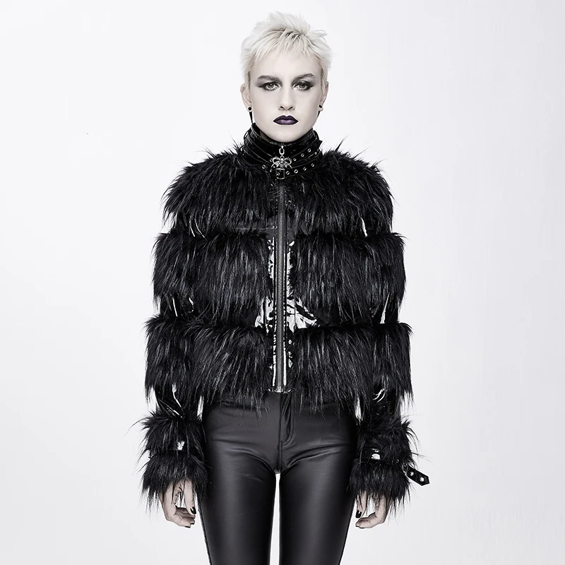 

Punk Gothic Winter Jacket Women's Wool Belt Zip Warm Short Coat And Jacket Women