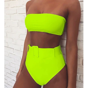 

2020 Sexy High Waist Bandeau Bikini Swimwear Women Push Up Swimsuit Female Bikini Set Bathing Suit Brazilian Beach Wear Biquini