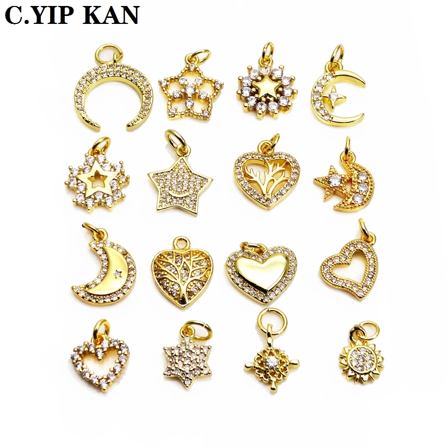 

Best-selling small love pendant palm star moon charms micro zircon gold plated pendant DIY bracelet necklace accessories