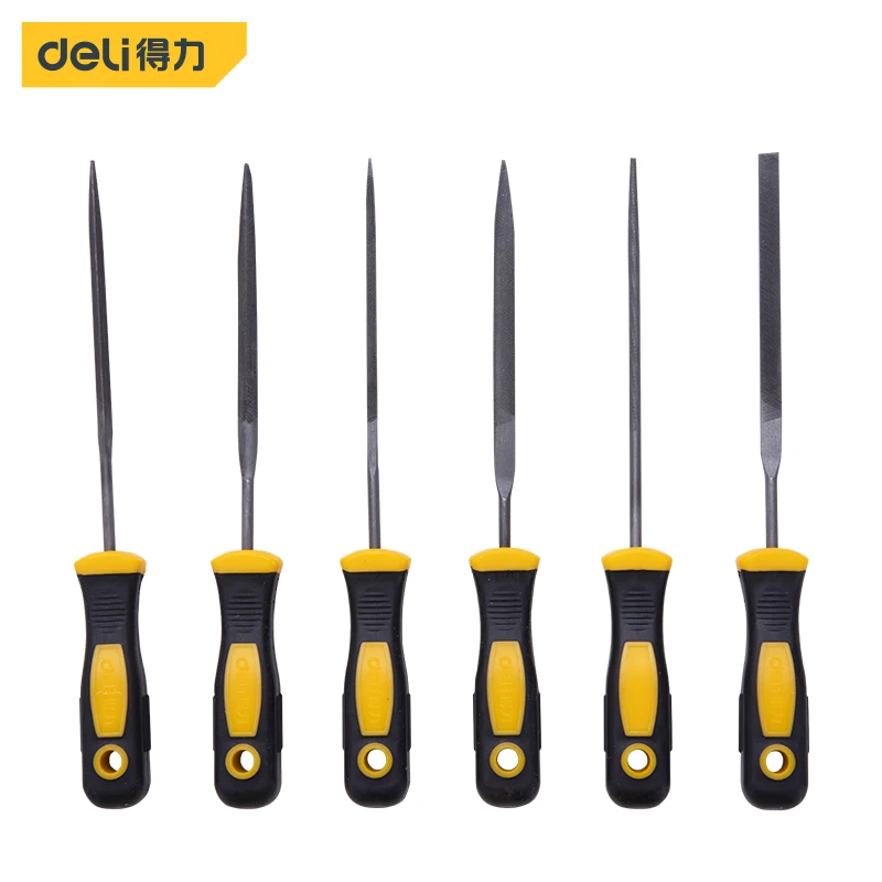 

Deli 6Pcs Steel Metal File Assorted Rasp Diamond Needle File Set Repair Tool Steel Rasp Set Flat Round Square Triangle Rasp