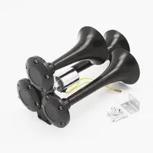 12 V/24 V DC тройной труба Воздушный Рог с электрическим соленоидным-супер громкий 150 дБ автомобиль грузовик RV лодка звуковой сигнал поезда, 29,5 см(черный