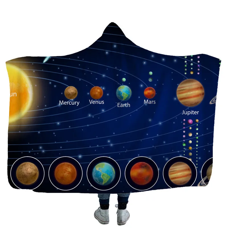 New Arrival Space 3D Printed Fleece Hooded Blanket Winter Warm Coral Fleece Blankets for Kids Adult - Цвет: 5