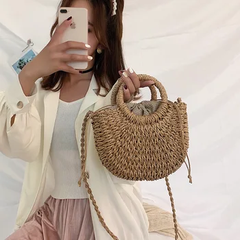 

Crossbody Woven Portable Female Bag Summer New Handmade Small Bag Shoulder Beach Bags Stylish Simplicity Bolsos Mujer