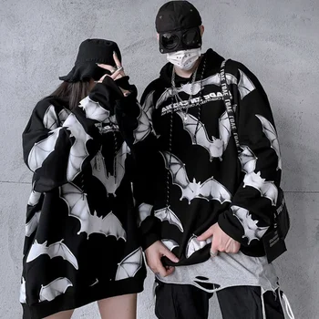 

Sweatshirt Mens Hoodies Hip Hop Batwing Print Sweatshirt Male Fashion Trend Brand Black Loose Long Sleeve Couple Top RM50091