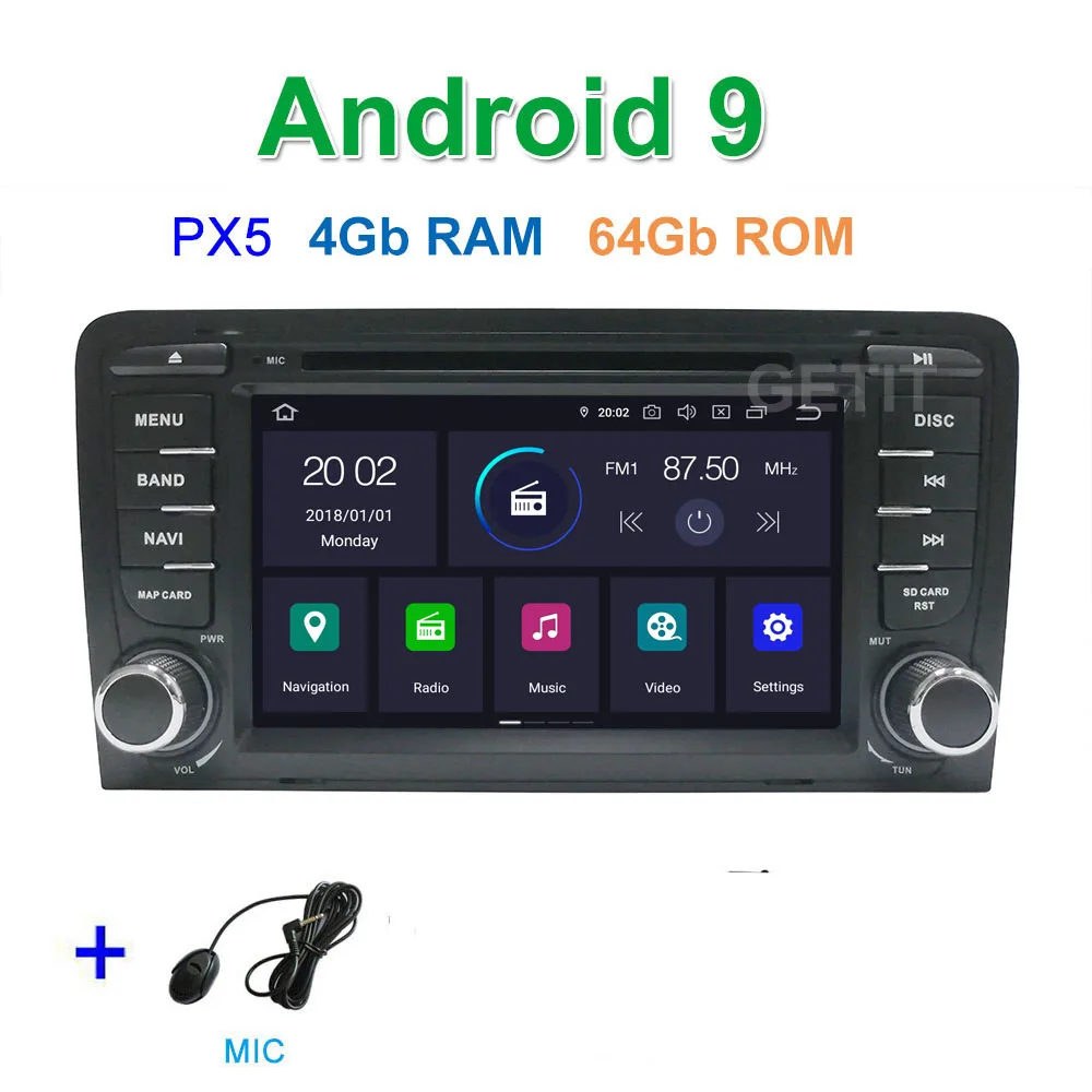 DSP 64G PX6 Android 9,0 автомобильный DVD видео стерео плеер gps навигация для Audi A3 8P 2003-2012 S3 2006-2012 RS3 Sportback 2011 - Цвет: PX5 4G-RAM 64G-ROM