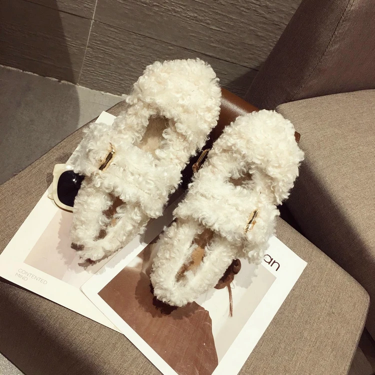 MIULAMIULA Brand Designer Winter New Luxury Soft Bottom Real Rabbit Hair Round Toe Flats Shoes Women Slip On Loafers Casual