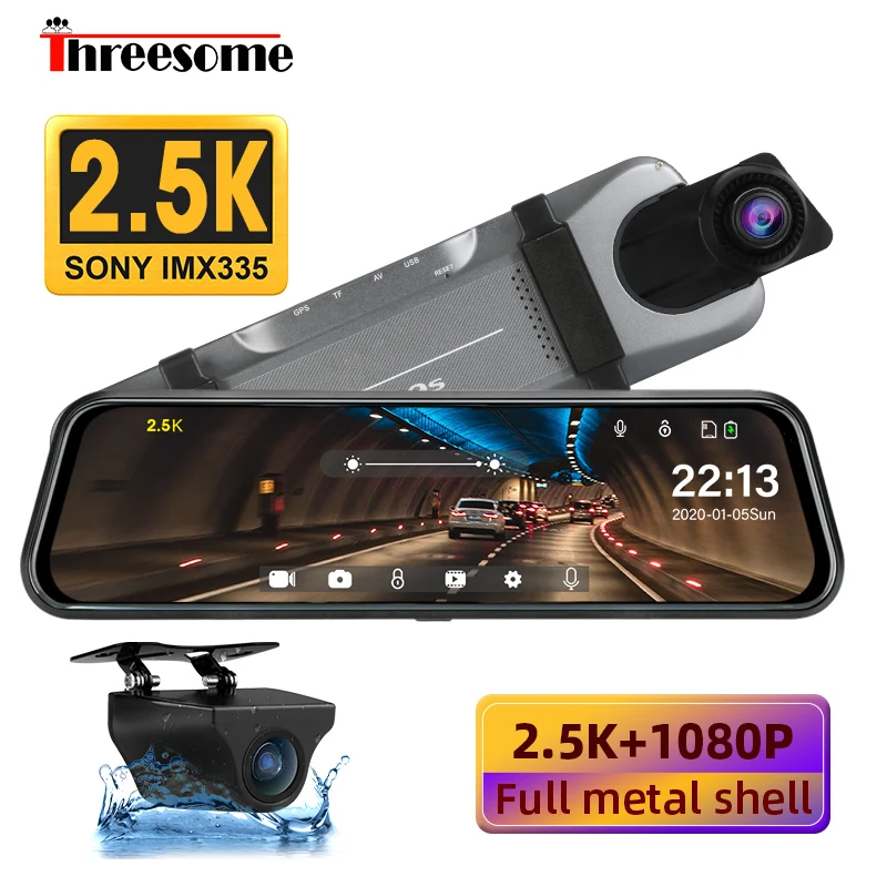 

Threesome 10 " 2.5K+1080P Dash Cam Mirror Car DVR Stream Media Super Night Vision Touch Screen Car Camera Parking Mode Recorder