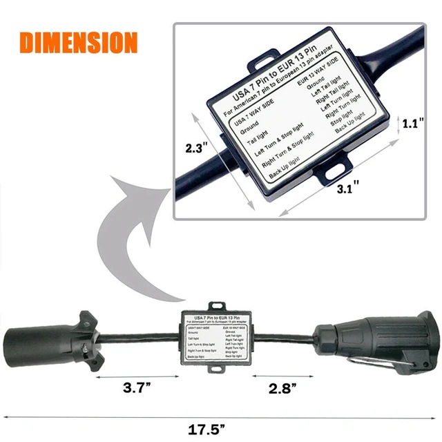 Convertisseur de lumière de remorque ue à US, adaptateur rond à 7 broches,  prise plate de remorque européenne à 4 broches, prise de fil d'attelage de  véhicule américain - AliExpress