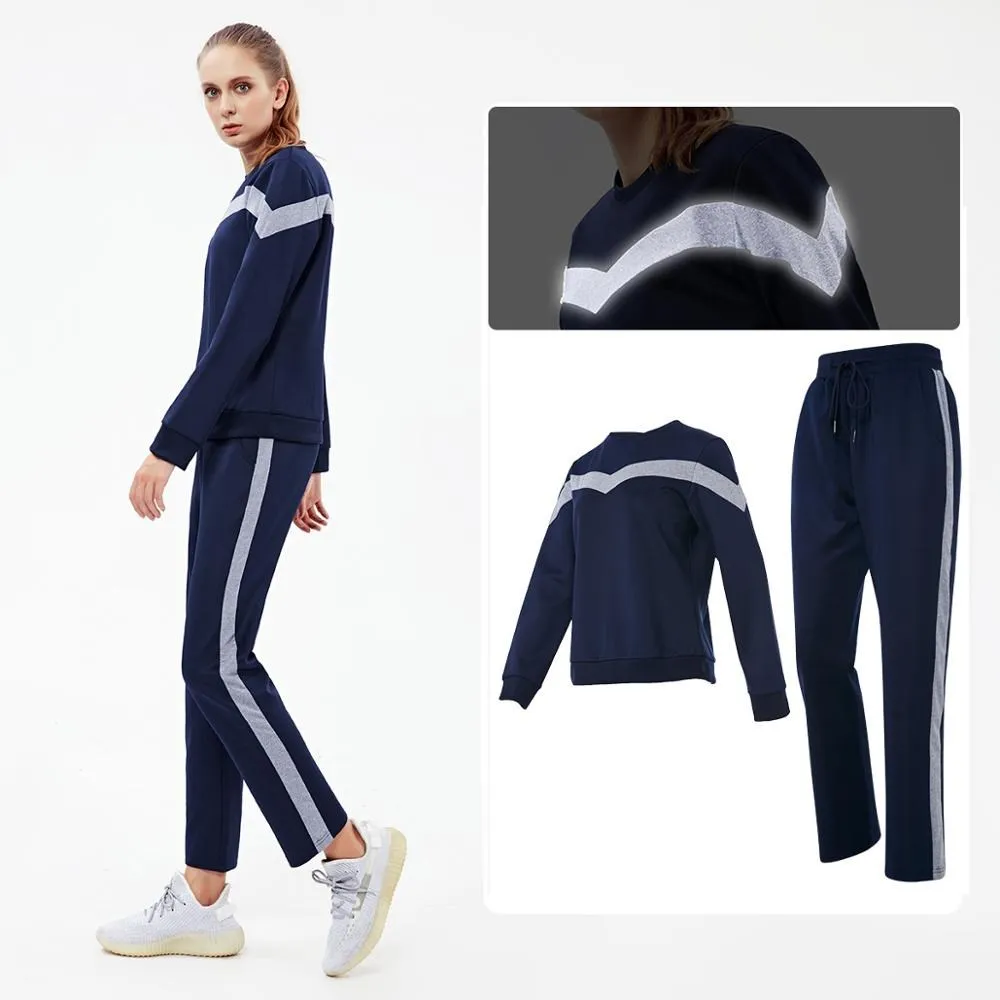 

Vansydical 2pc Sports Suit Long Sleeve Sweatshirt+Pants Female Running Training Sets Spliced Colors Autumn Winter Sweatsuit