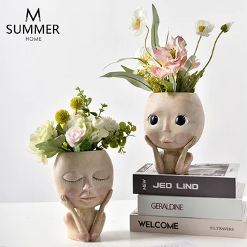 

Character Human Face Vase Resin Succulents Plant Pots Abstract Portrait Flower Pot for Home Desktop Vase Micro Landscape Decor