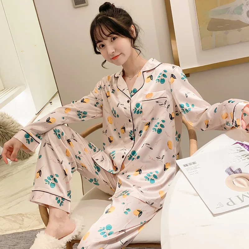 

8882 # Lemon Green Leaf Cm Cardigan Long Sleeve Korean-style Sweet Hipster Pajamas Tracksuit Two-Piece Set