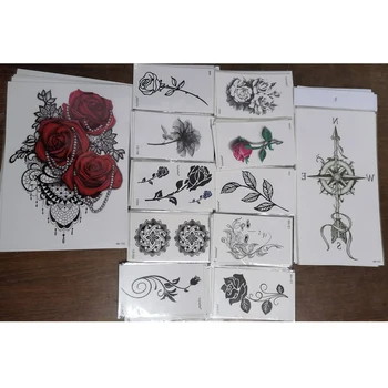 

Red Rose/Arrow compass Waterproof Temporary Tattoos Sticker Temporaire Tatouage Henna Tattoo Sleeve Tatoo Fake Tattoo kids