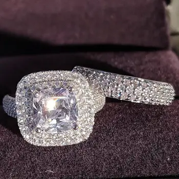 

2020 new luxury princess original 925 sterling silver wedding ring set for women lady anniversary gift jewelry wholesale R5159S