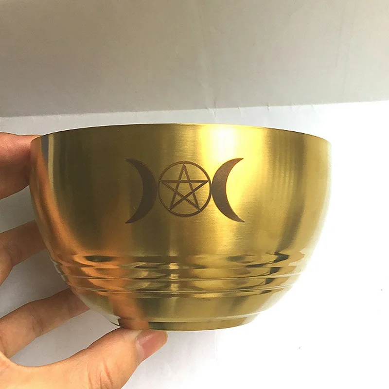 Wicca церемонии чаша Таро пентаграмма нержавеющая сталь золотое покрытие/посуда