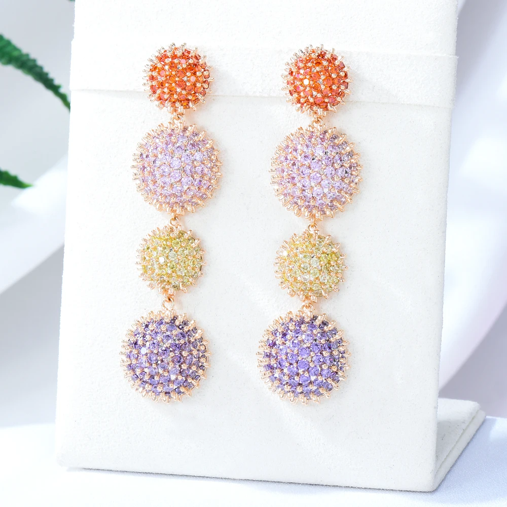 New Long Fashion Cubic Zirconia Pendant Drop Earrings for Women Luxury Geometry Round Half Ball Earring Wedding Party Jewelry