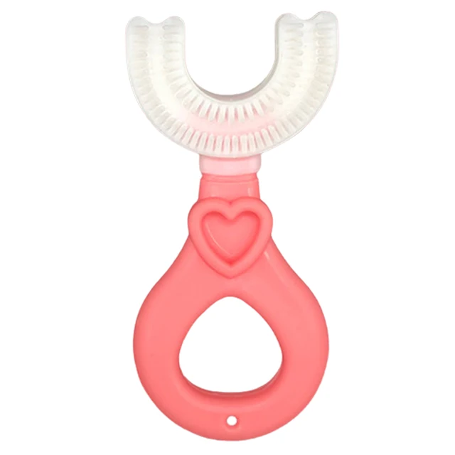 Baby U Shape Toothbrush 360 Degree Teeth Clean Soft Fur Food Grade Material Children Toothbrush Kids Supplies for Daily Pink Round