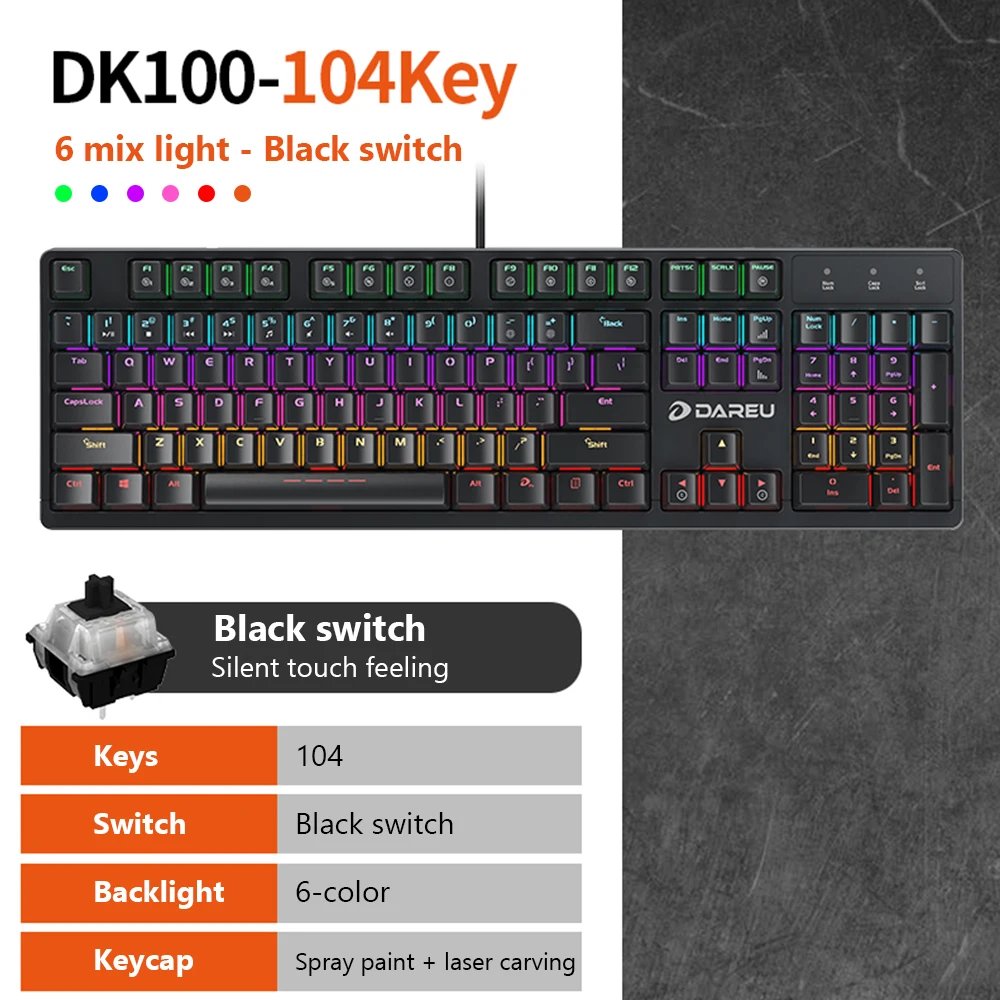 Günstige DAREU DK100 Mechanische Tastaturen 87 104 schlüssel Blau Schwarz Schalter Konflikt freies makro Multimedia Gaming Tastatur Für PC Laptop spiel