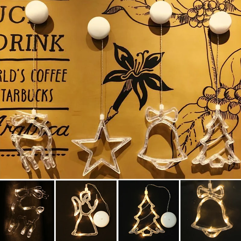 

New Arrival Window Light Deer Bell Stars Christmas Holiday Lighting LED Sucker Lamp Warm White Home Decoration Festival