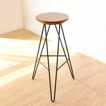 

Bar Stool Simple Modern Solid Wood High Stool Nordic Wrought Iron Bar Stool Home Creative Bar Chair Retro Bar Chair