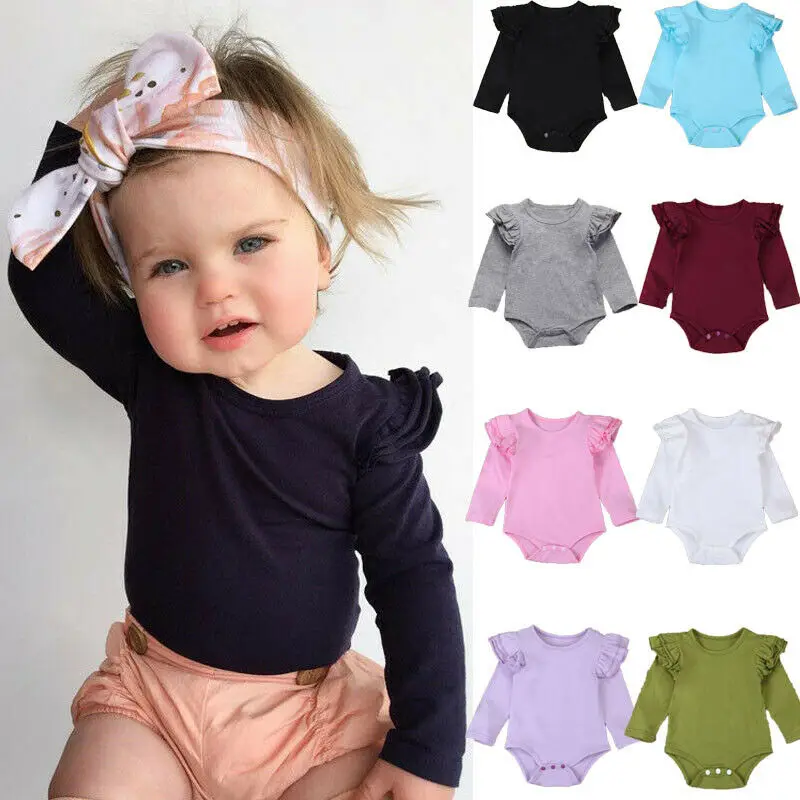 

Newborn Baby Girl Boy Autumn Clothes Long Sleeve Romper Jumpsuit Solid Ruffles Cotton Blend Sunsuit One-piece 0-24M