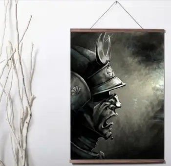 

Samurai demon mask Art Print canvas Poster Canvas Scroll Painting with wood
