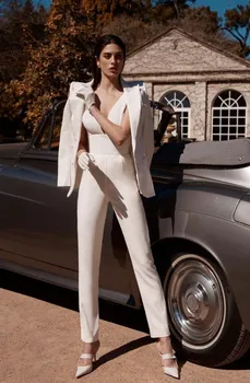 Satin Jumpsuits Prom Dresses With Jacket Sexy V Neck Formal Dress Long Evening Gowns Robe De Soiree Inoava Com