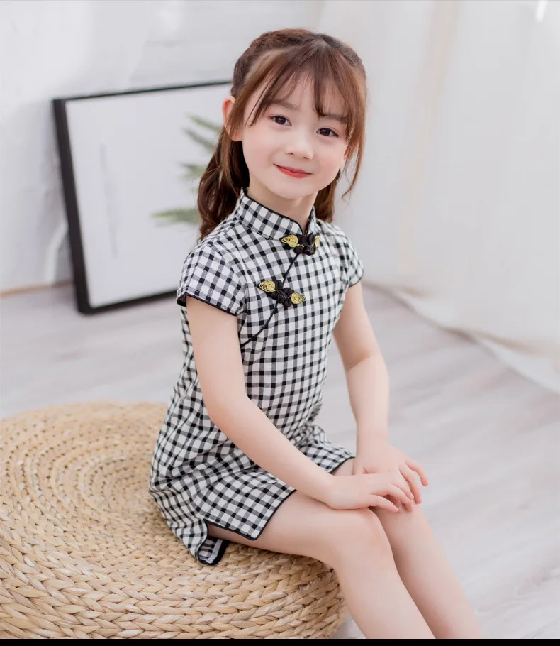 Детская одежда для выступлений Cheongsam; Новинка года; стильный китайский костюм для девочек; клетчатое платье в стиле ретро для студентов