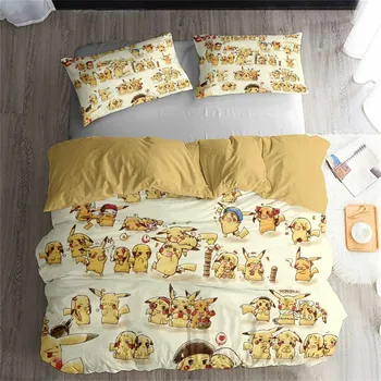 

HELENGILI 3D Bedding Set Pokemon Pikachu Print Duvet Cover Set Bedcloth with Pillowcase Bed Set Home Textiles #JL-54